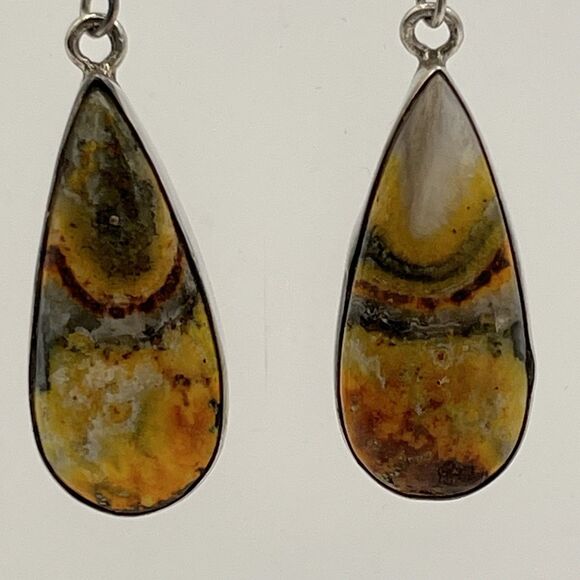 925 Sterling Silver Natural Bumble Bee Jasper Dangle Earrings - Picture 2 of 7
